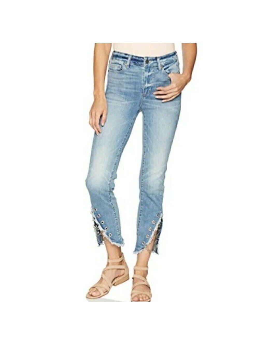 Paige Hoxton Straight Fray Ankle Slit with Olympic Chains Jeans